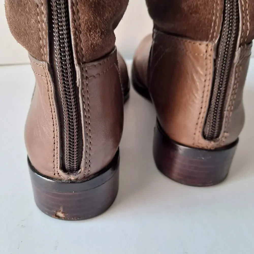 Tory Burch Brown Suede Leather Simone Over The Knee Round Toe Riding Boots Siz 6